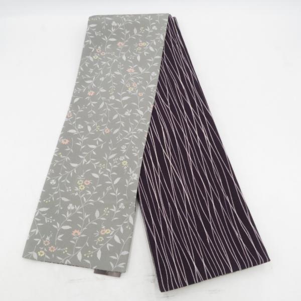 半幅帯 リバーシブル半巾帯 正絹 巾:約16×長さ:約415cm 絞り×小紋 グレーパープルｘパープル 鹿の子ｘよろけ縞模様 細帯 小袋帯 オリジナル 仕立て上がり 長さ415cm 【キモノオフ野々市若松店】 半幅帯 リバーシブル半巾帯 正絹 巾:約16×長さ:約415cm 小紋×小紋