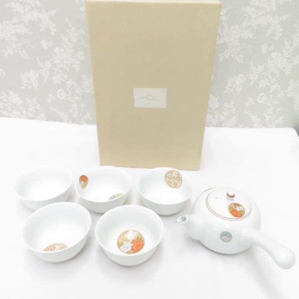 深川製磁　赤絵ブドー　茶器揃　ルリ釉　角茶托　急須　湯呑　茶托　茶道具 深川製磁 赤絵ブドー 茶器揃 ルリ釉 角茶托 急須 湯呑 茶托 茶道具