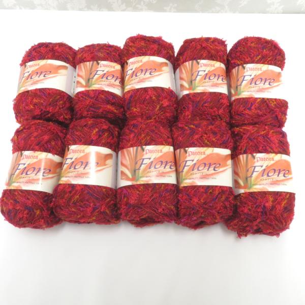 毛糸 藤久 Patora パトラ Fiore フィオーレ 50g玉巻 10玉セット 色番3754 レッド系 ミックス毛糸 編み物 手芸材料 未使用品