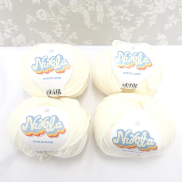 PUPPY パピー毛糸 毛糸 Nuvola ヌーボラ 4玉セット 401番色 ホワイト 並太 1玉50g 約111ｍ 日本製 ポリエステル100% 春夏毛糸 未使用品