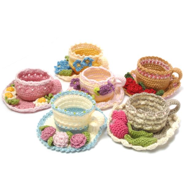 【手芸キット】3号かぎ針で編む　お花のニットティーカップ　【全種セット（全6種）】