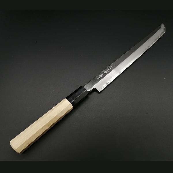 G*1様 本焼、水焼き　先丸刀型刺し身包丁尺2寸 刺身 先丸 剣型 白鋼 本霞砥 八角水牛柄 240mm 右利き用【株式会社