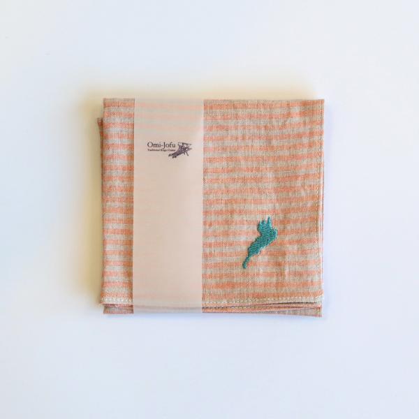 びわ湖刺繍リネンハンカチ（赤）【近江上布伝統産業会館】
