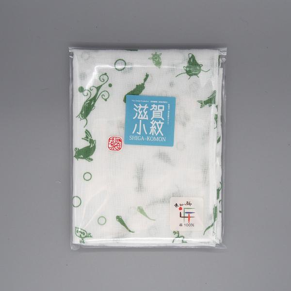 近江ちぢみ「滋賀小紋」ハンカチ ゆりかご水田【湖東繊維工業協同組合 麻香】