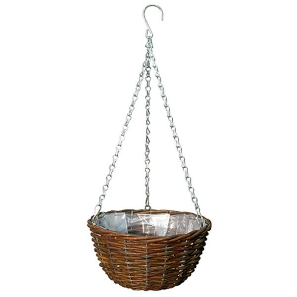 ナチュラルテイストのハンギングバスケットです。【用途】ガーデニング用品。【機能】スチールの内枠付きで、内側はビニールシート張りにしているので、土が下から漏れ出す心配がありません。ビニールの底部分には水抜き穴が開いており、水はけが良いので根腐...