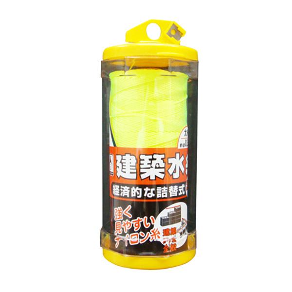 詰め替え式で経済的です。【用途】測量用水糸。【機能】よく見える蛍光染色水糸です。糸を汚れから守るケース入りです。ケースに入れたまま使用できます。糸切り用カッター付です。詰め替え用水糸(別売)を使えば経済的です。【仕様】●色：蛍光イエロー。●...