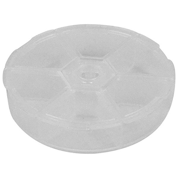 サプリメントや釣り具など様々な小物が収納できるケースです。【用途】パーツ等小物類の収納。【機能】丸型単独で開きます。中身が見易いクリアータイプです。【仕様】●外寸：直径84×28mm。●色：クリア。●コンパートメント：6コマ。【材質】●本体...