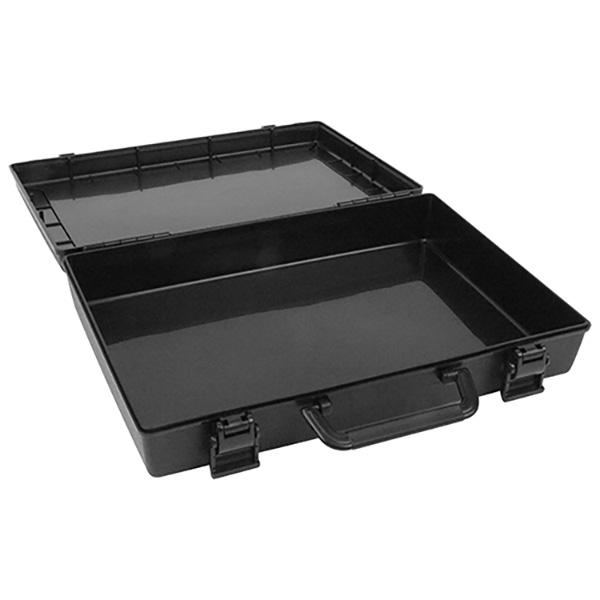 A4サイズが収納可能なアタッシュケースです。【用途】パーツ・書類・設計図等の収納。【機能】持ち運びしやすいアタッシュケース型です。樹脂製なので軽量です。【仕様】●外寸：366×270×78mm。●色：ブラック。●内寸：354×242×深さ5...