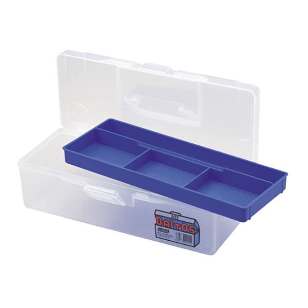 小物や小型ツールの収納に便利なケースです。【用途】小物や小型ツールなどの収納。【機能】トレー1枚付きです。ハンドル付きで持ち運びが便利です。【仕様】●外寸：322×128×100mm。●色：ブルー。●内寸：308×113×60(蓋底86)m...