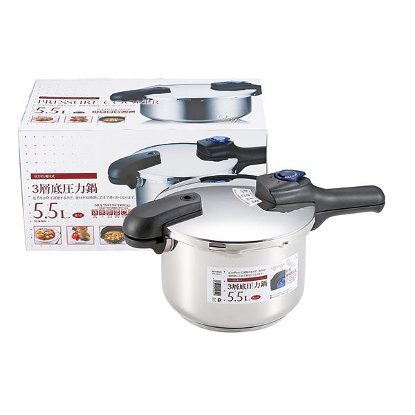 他サイト： (あすつく) パール金属:クイックエコ 3層底切り替え式圧力鍋5.5L H-5042の商品画像