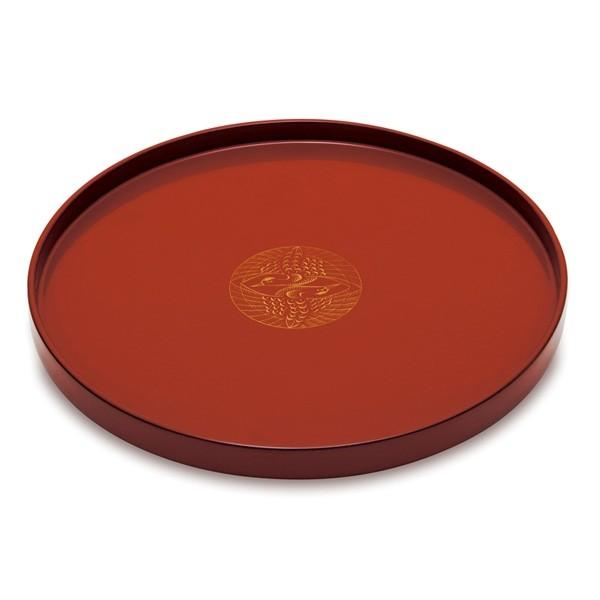 大藤漆器:丸盆 朱 向鶴沈金 8.0 OF-5-4(メーカー直送品) 石川県輪島