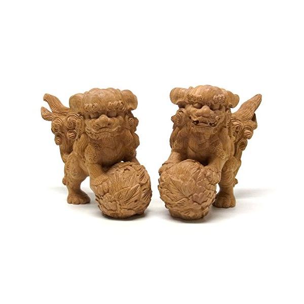玉獅子 狛犬 15cm 国産欅 米 雑穀 粉類 木彫り 玉獅子 狛犬 置物