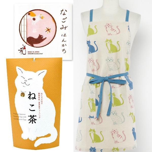 猫 グッズ おしゃれ お茶（ねこ茶）エプロン タオルハンカチ