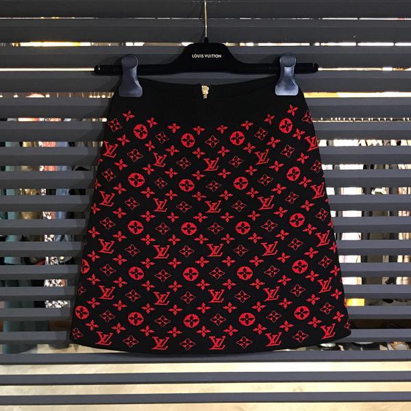 ルイヴィトン モノグラム ニットスカート S ブラック×レッドミニスカート正規品 LOUIS VUITTON（ルイ・ヴィトン） 【新品同様】ルイヴィトン