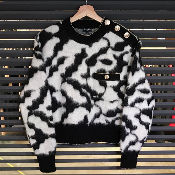 CHANEL ストライプニットセーター 長袖 シャネル CHANEL カシミア ロゴ 長袖 ニット ボーダー 総柄 2001