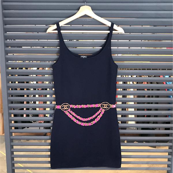 CHANEL ロゴリピート ノースリーブ タンクトップ 伸縮性 黒 34 XS CHANEL - CHANEL シャネル ココマーク フリル ウール クルーネック