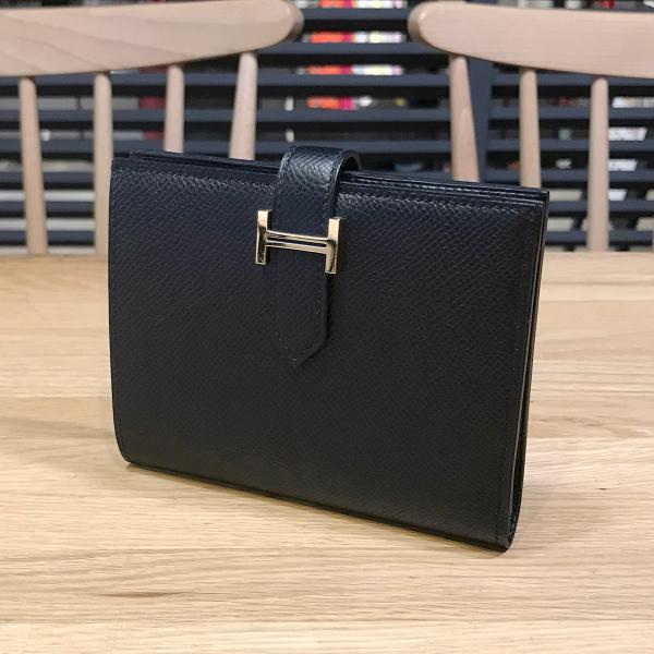 【新品同様】エルメス ベアン コンパクト エプソン ブラック ゴールド金具 B刻印 2つ折り財布 黒 14985
