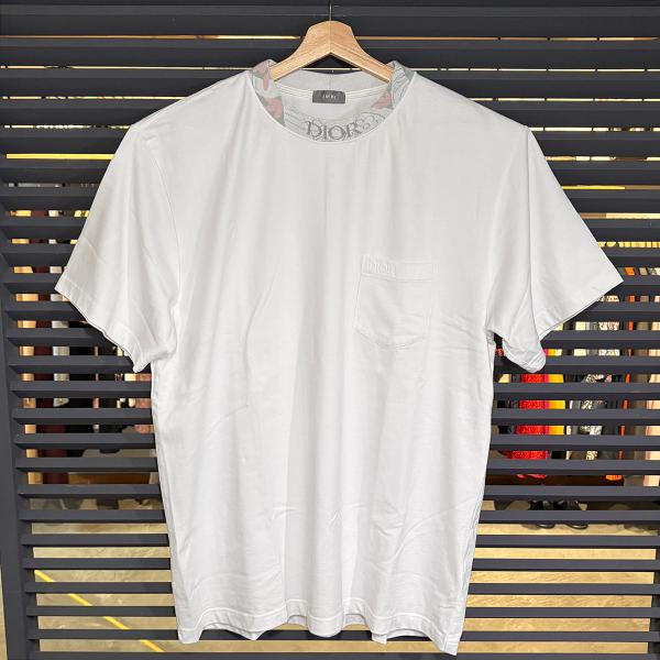 【良品】ディオール 胸ポケット付き 半袖Tシャツ ホワイト 刺繍 3XL 383J644A0554 15964