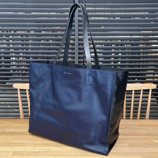【超美品】 マルニ ミュゼオ ムセオ ソフト トートバッグ ネイビー ブラック SHMQ0043Q1 15979
