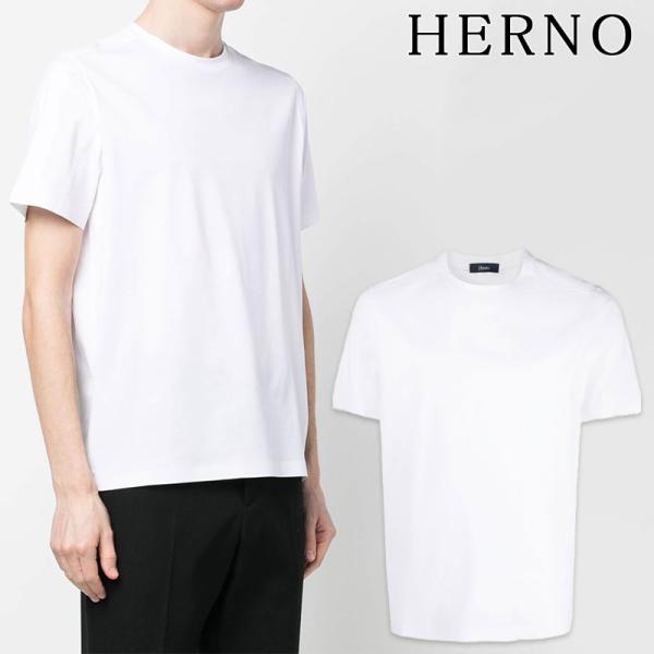 【並行輸入品】HERNO ヘルノ ストレッチ コットン Tシャツ JG000168U 52003 半袖 ホワイト サイズ50 L 〜 LL ブランド アウトレット