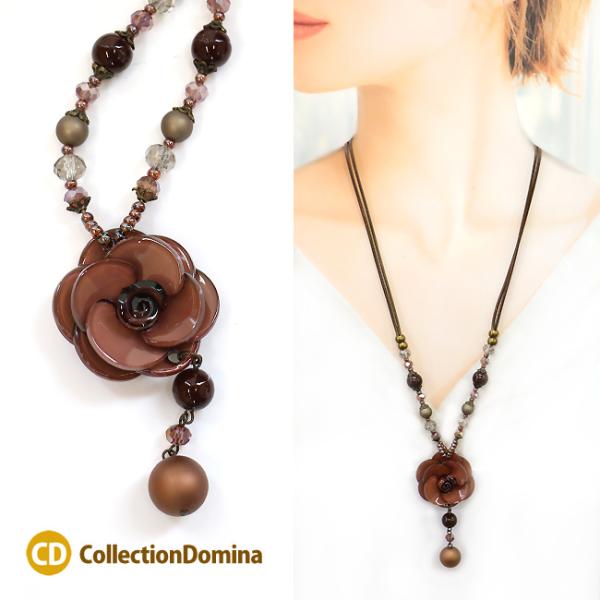 ネックレス レディース フラワー ロング 大ぶり お花  紐 ペンダント おしゃれ ハンドメイド マグネット留 2連紐 アクセサリー 彼女 妻 嫁 母 女性 誕生日人気