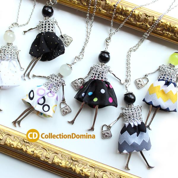 ヒューマン ウーマン モチーフ ロング ドール ネックレス アクセサリー ロングネックレス シルバー マルチカラー アジャスター付
