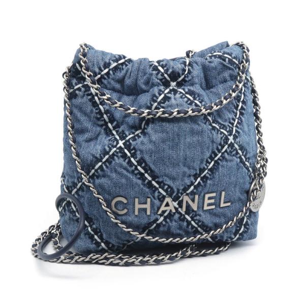 シャネル シャネル22 ハンドバッグ ランダムシリアル チェーンショルダーバッグ デニム ブルー アンティークシルバー金具 中古 送料無料 CHANEL（シャネル） シャネル22 ハンドバッグ ランダムシリアル
