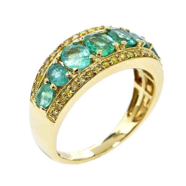 合計1.5ct天然エメラルドリング 15号 K18YG 合計0.27ct天然ダイヤ