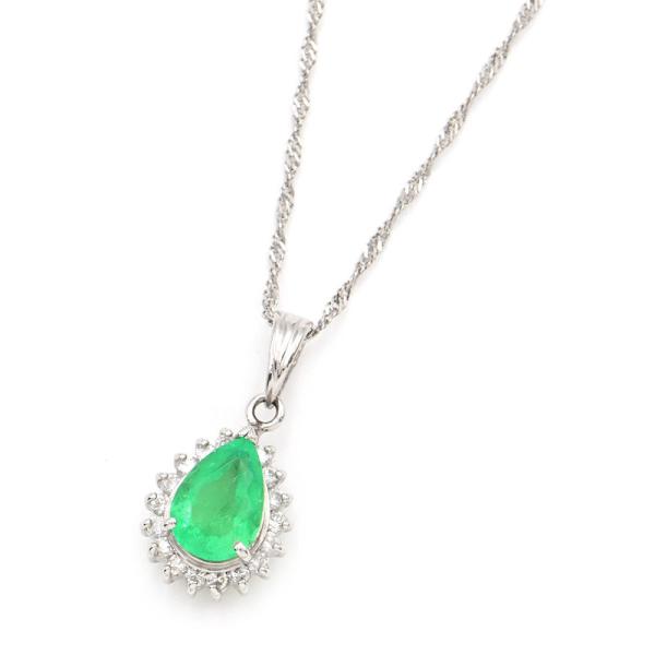 【美品】プラチナ900 天然エメラルド0.19ct 天然ダイヤモンド ネックレス ネックレス レディース エメラルド ダイヤモンド pt900 プラチナ lp51