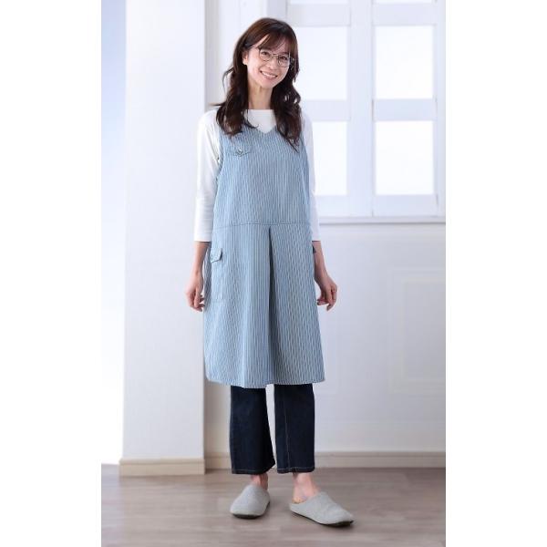 Vivre sa Vie デニム風 ストライプ エプロン チュニック M-Lサイズ フリーサイズ WA37【送料無料】