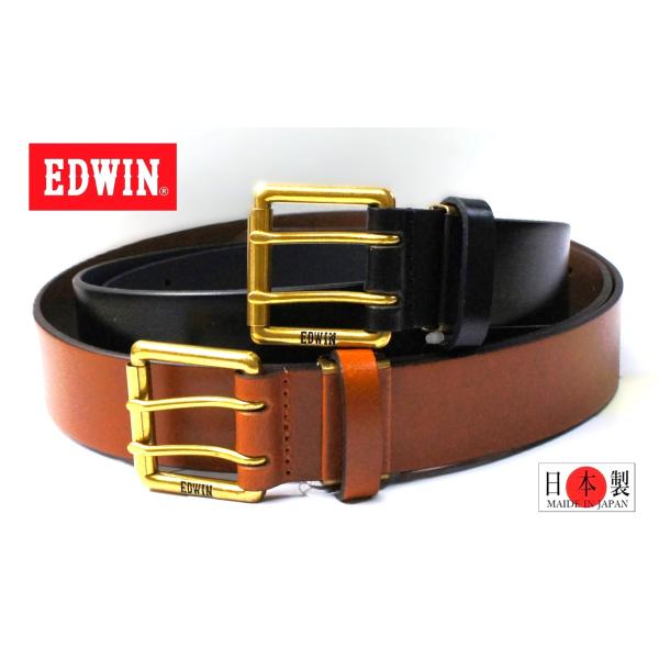日本製 EDWIN エドウイン エドウィン リアルレザー プレーン 40mm Wピンバックル ベルト 本革 牛革 0111230【送料無料】【父の日】