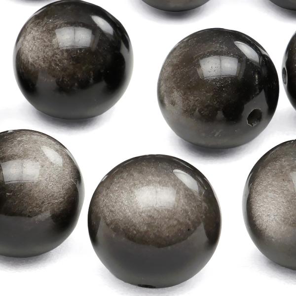 粒販売 メキシコ産 シルバーオブシディアン 丸玉 12mm【4粒販売