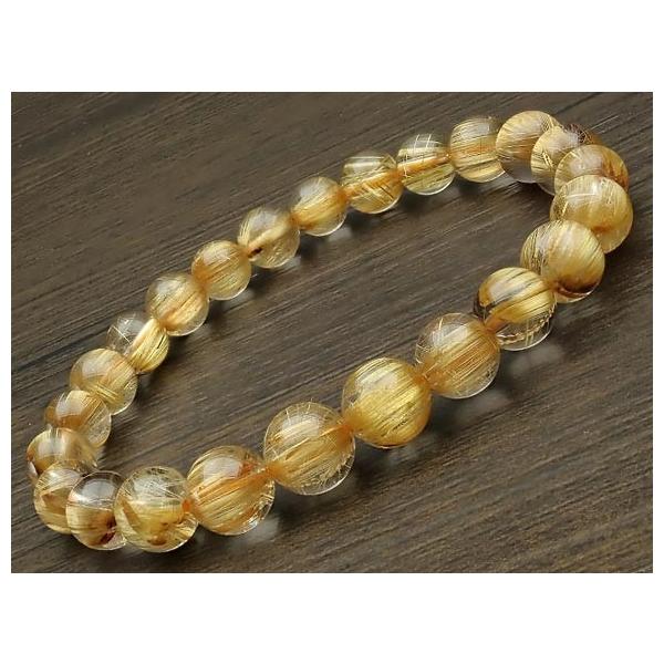 鑑別書付き】ブラジル産 ルチルクォーツ 丸玉ブレス 8mm No.3【1点もの 