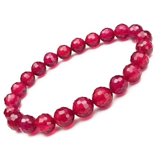 合成ルビー 128面カット 丸玉ブレス 8mm［プレミアムカット］【1コ販売