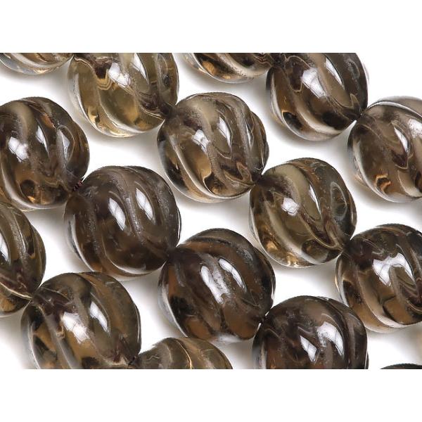 スモーキークォーツ[丸玉] スモーキークォーツ S字彫刻 丸玉 12mm【1連販売】 / 5-7 QQSM12S