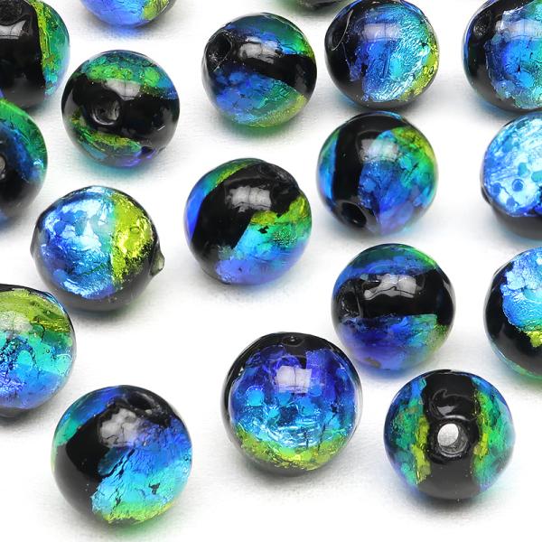 粒販売 とんぼ玉 丸玉 8mm［ケラママリン/夜光/銀箔］【4粒販売】 / X315 TB8M