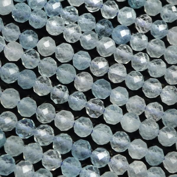 アクアマリン 32面カット 丸玉 4mm［プレミアムカット］【1連販売