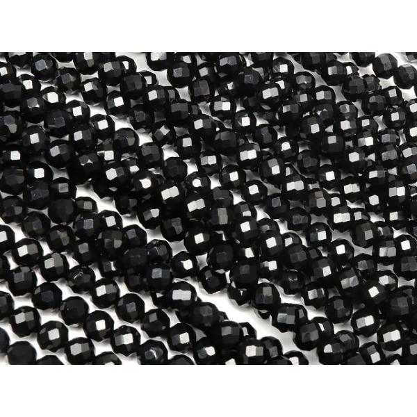 オニキス 面カット 丸玉 3mm プレミアムカット  1連販売 / 7-18 OX3MC