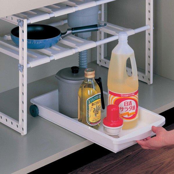 他サイト： シンク下収納 スライドトレー ワイド キャスター付き （ シンク下 収納 スライド トレー 収納ケース キッチン収納 コンロ下収納 洗面台下 ストッカー ）の商品画像