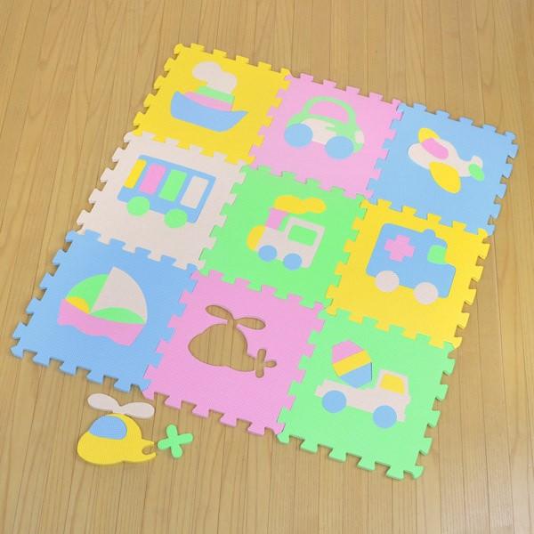 パズルマット ジョイントマット 乗り物 9枚入り 厚さ1cm （ フロア