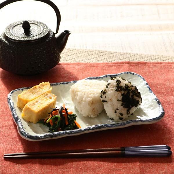 呉須線段長角皿 4枚セット 和食器 焼き物皿 呉須格子たわみ9.0