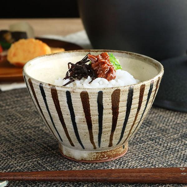 茶碗 367ml 内粉引二色千段十草 和食器 美濃焼 陶器 日本製 （ お茶椀