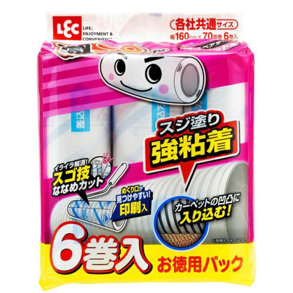 他サイト： スペアテープのみ 粘着クリーナー 激コロくん スゴ技カット スジ強粘 カーペット用 6巻入 （ レック 粘着ローラー 激コロ 交換用 テープ幅16 6巻 ）の商品画像