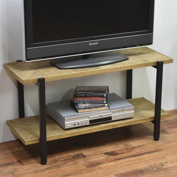 テレビ台 2段ラック 組木 古材風 KALEIDO 約幅90cm （ ローボード