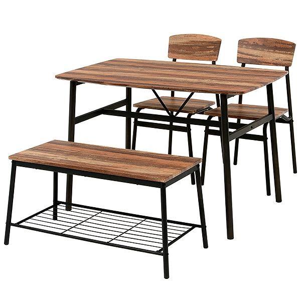 幅105 4人用ダイニングセット (テーブル+ベンチ+チェア2脚) ４人掛け ダイニング 4点セット 4人掛け ベンチ チェア 2脚 テーブル