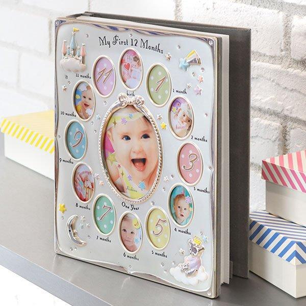 フォトフレーム アルバム 12か月 卓上 LUNA 写真立て 赤ちゃん （ 写真 額 多面 壁掛 丸 月齢フォト フォトアルバム ）