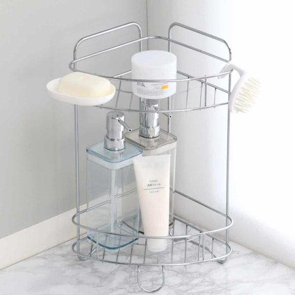 サイズ/約幅26.5×奥行20.5×高さ39cm重量/約765g内容量/1個材質/本体：鉄石けん皿：ポリプロピレン（耐熱温度100度）保護キャップ：塩化ビニル樹脂クロムめっき＋クリアエポキシ樹脂塗装生産国/中国製耐荷重/上段：1ｋｇ下段：2...