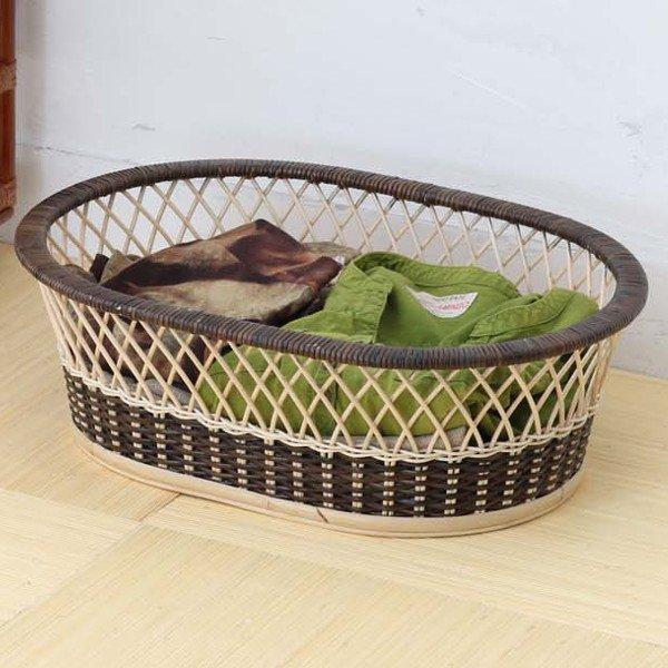 籐製 脱衣カゴ 楕円形 ツートーン 編みカゴ ラタン 幅55cm （ 籐