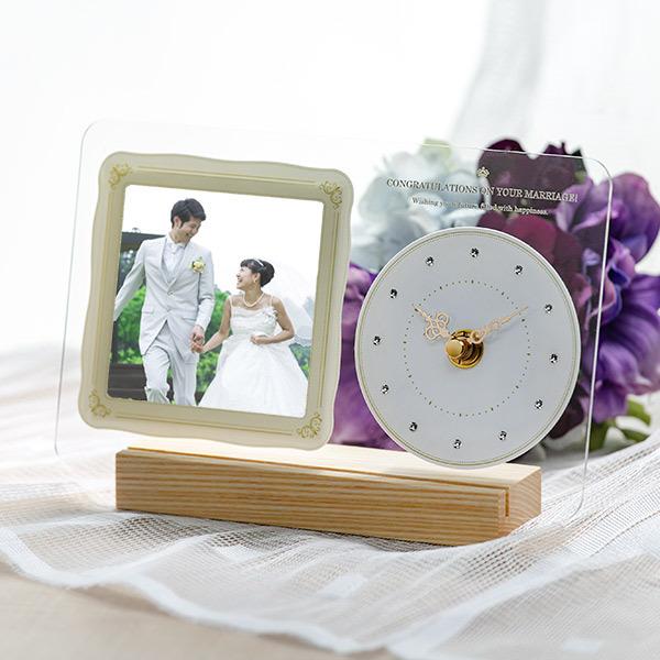 ノア精密 フォトフレーム 時計 結婚祝い プレゼント アイボリー