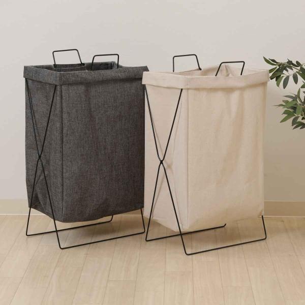 サイズ/約幅37×奥行27×高さ60cm折りたたみ時：約幅34×奥行2×高さ66cmワイヤーサイズ：約横34×縦66cm重量/約0.6kg容量/約30L内容量/1個材質/麻40％、綿30％、ポリエステル30％、スチール（エポキシ樹脂粉体焼付...